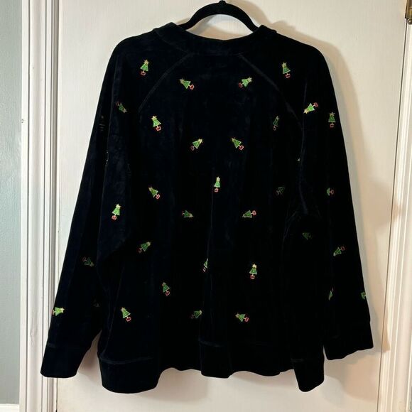 Quacker Factory little Christmas tree appliqué black velour zip jacket 3X - Picture 10 of 13